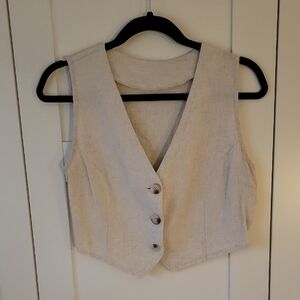❄️3/$25 Women's Beige Cropped Linen-Like Button-Front Vest